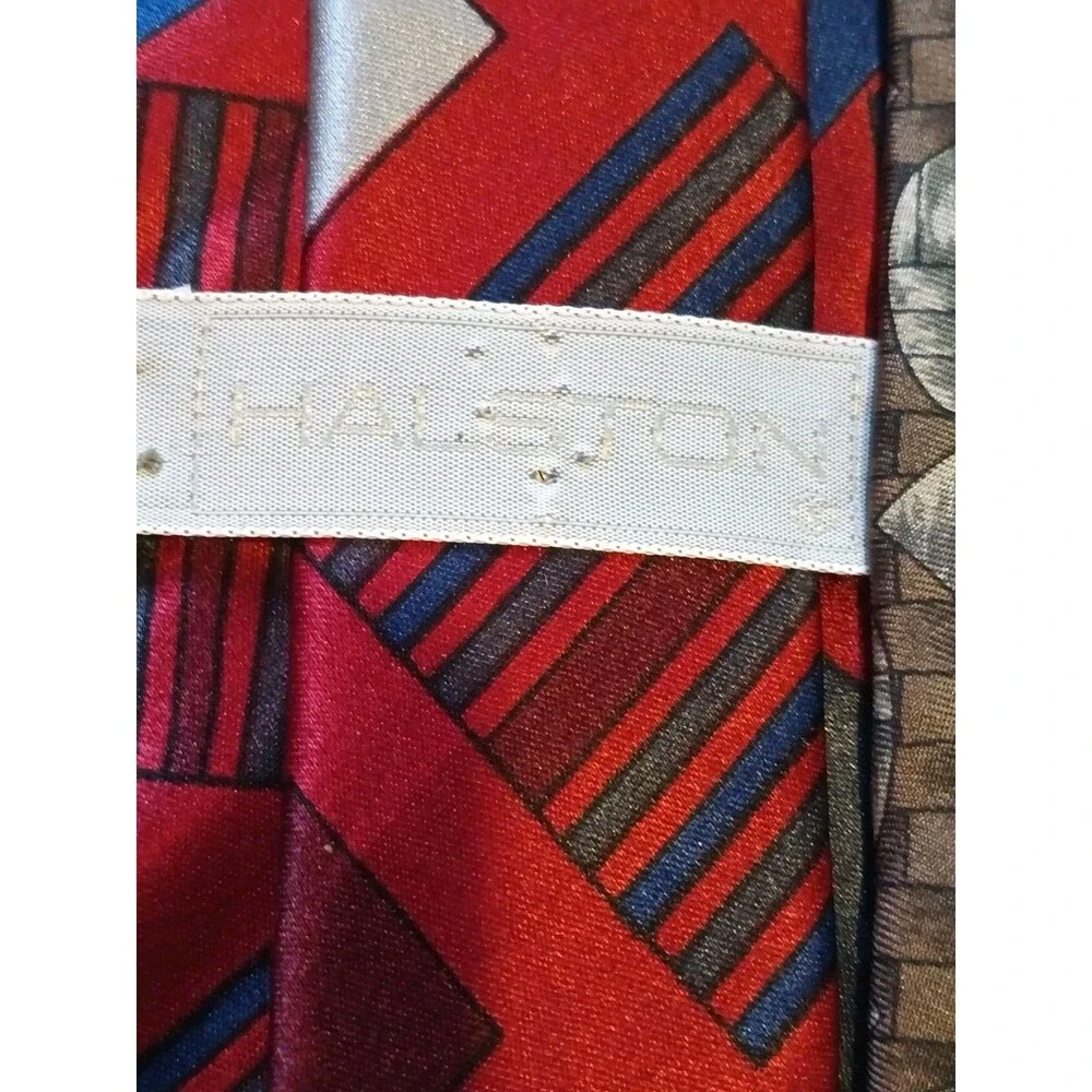 Vintage Halston 100% Silk Tie Lot Of 3 Geometric Pattern